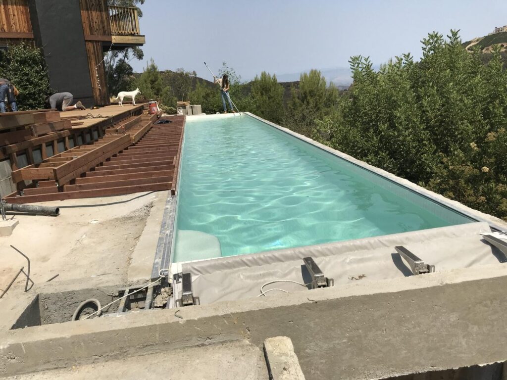 A swimming pool under construction