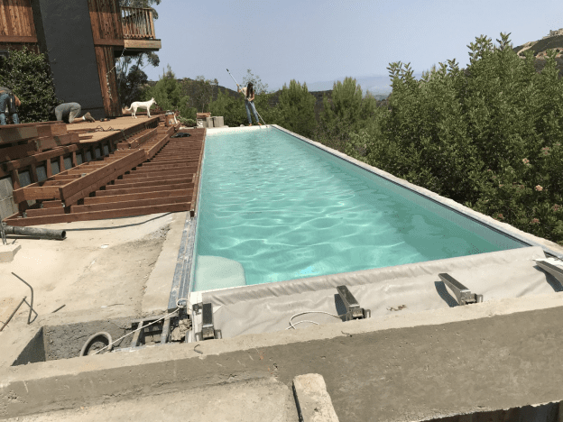 A swimming pool under construction