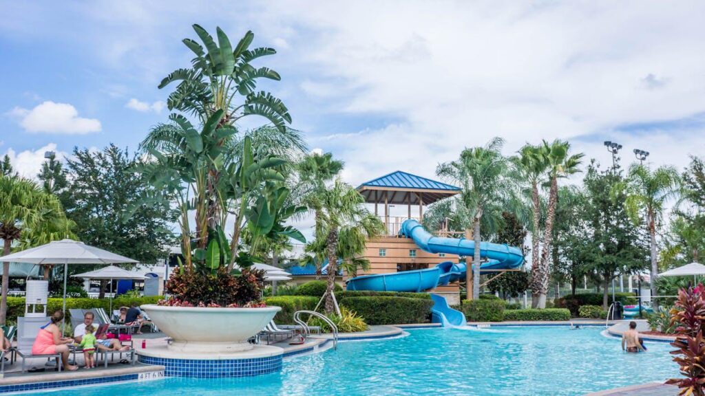 A swimming pool in a water park with advanced features