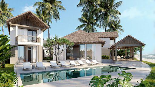 A resort with a minimalist modern swimming pool