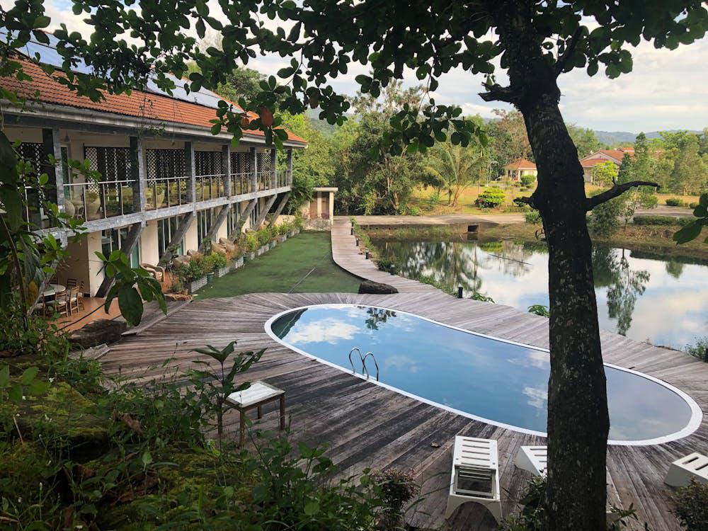 Two swimming pool designs in a resort