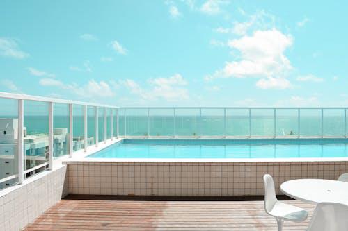 A swimming pool after tile and coping repair