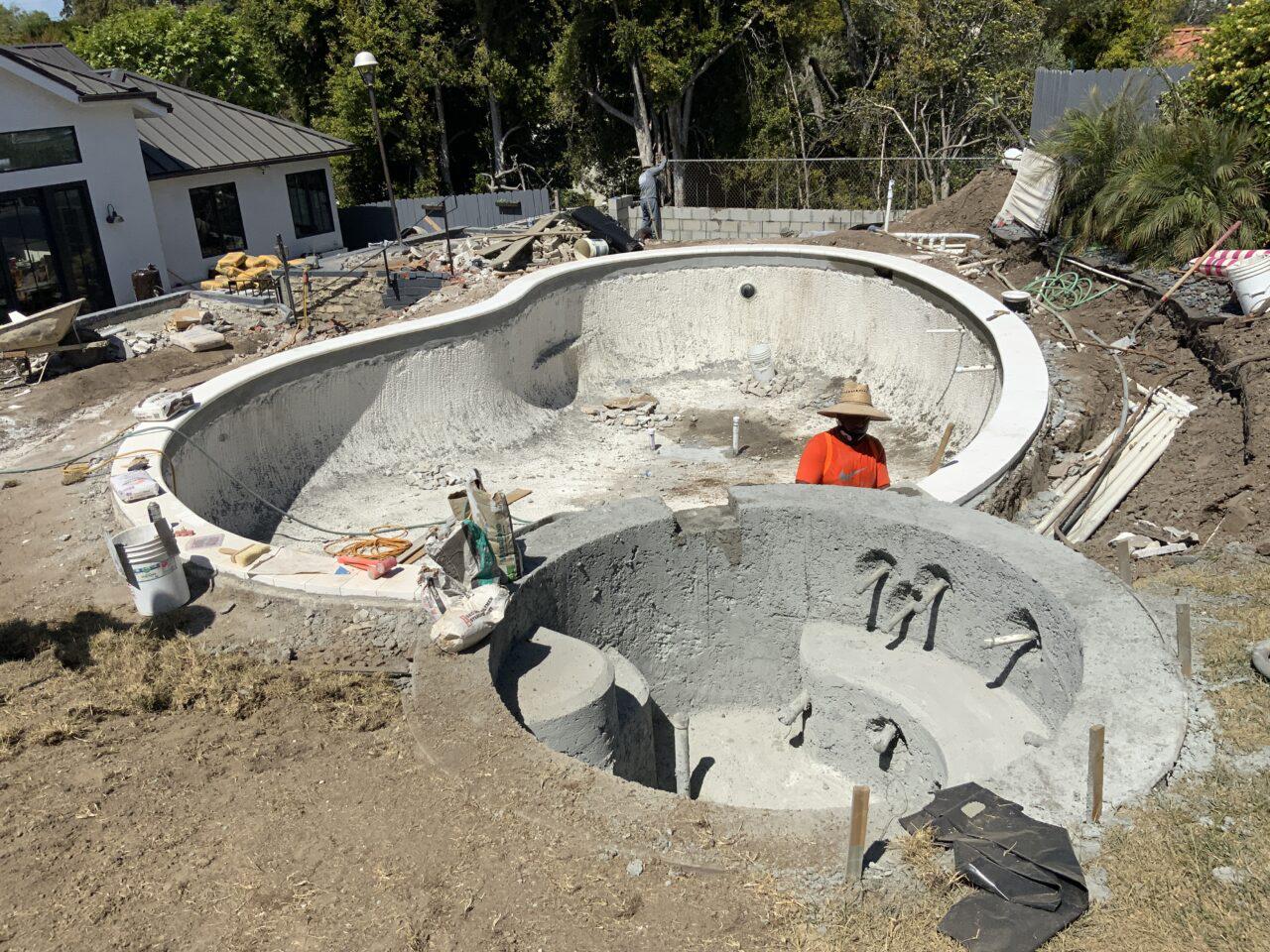 A professional team reviewing city permits and health department approvals for a commercial pool remodeling project in Pasadena.