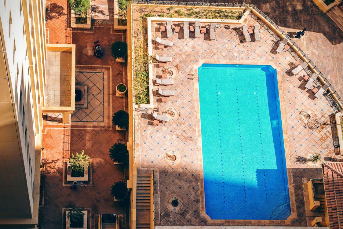 Aerial shot of a swimming pool renovation project